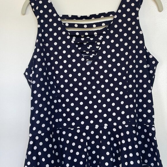 Bettie Page by Tatyana  Retro Style Polka Dot Peplum Top in Navy,‎ XXL - Picture 2 of 6
